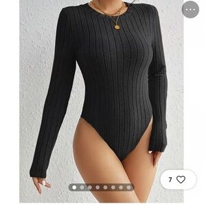 SHEIN Black Ribbed Long Sleeve Bodysuit